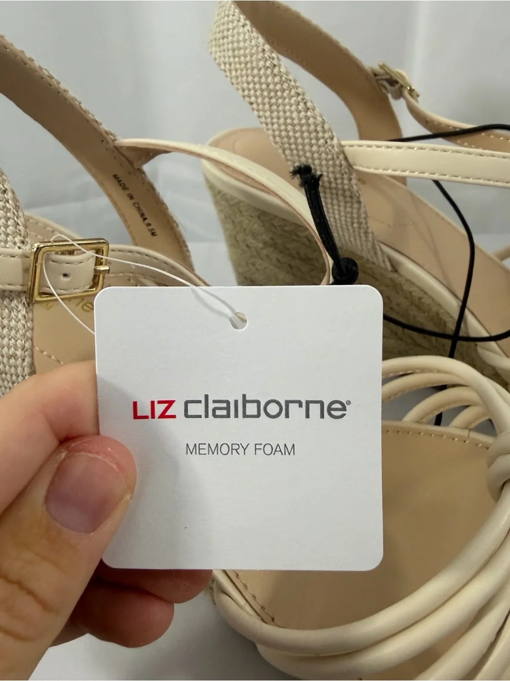NWT Liz Claiborne Women's Size 9.5 Cream Espadrille Wedge Sandals
